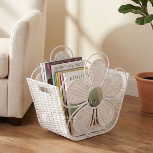 Cesta de Almacenamiento Moderna y Ecológica, Tejida con Cuerda de Papel, en Forma de Flor Blanca, Organizador para Guardar Ropa Sucia, para Cuarto de Niños, Decoración del Hogar - Product Image 3