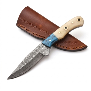 Wholesale Handmade Damascus Steel <b>EDC</b> Hunting Fixed Blade Bushcraft Skinning <b>Knife</b> Turquoise Bone Handle Manufacturer Supplier - Product Image 1