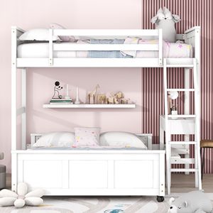 Letto a Castello Bianco con Scrivania per Cameretta Bambini, Dimensioni Twin Over Full - Product Image 2