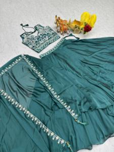 Traditional Indian Pakistani <b>Women</b> <b>Lehenga</b> Choli Green Embroidered Floor-Length Loose Fit Wedding Wear - Product Image 6
