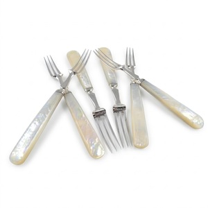 Antique Silver Fish Knives & Forks Set Hand Carved Mother Of Pearl <b>Handles</b> Sheffield Victorian Flatware Tableware Hotel Use - Product Image 4