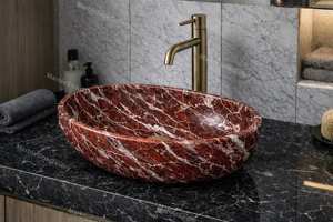 Lavabo Flotante Moderno de Mármol Rojo Natural Rosso Levanto con Desagüe, Ecológico para Uso en Almacenes - Product Image 2