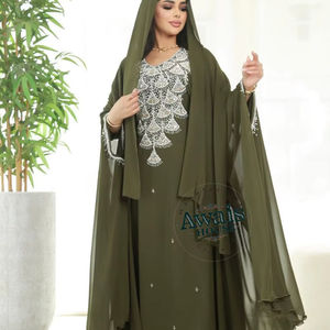 Venta al por mayor AWAIS HOUSE - Conjunto de lujo de 2 piezas para mujer musulmana, modesto, sencillo, de gasa lisa con cuentas, túnica de largo completo, corte A, para fiesta o boda - Product Image 5