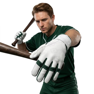 Nouveauté : Gants de frappeur de baseball professionnels en cuir, souples, antidérapants, durables, blancs avec garnitures vert foncé, ambidextres, légers - Product Image 6