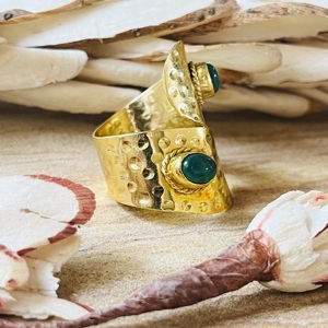 Buyer Top Choice Green Onyx <b>Ring</b> 18k Gold Plated Boho Brass <b>Ring</b> <b>Chunky</b> Wrap Texture <b>Ring</b> Statement Wholesale Handmade <b>Ring</b> - Product Image 5