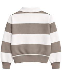 Khaki White Striped Quarter Zip Sweatshirt <b>Men</b> Turn-down Collar <b>Pullover</b> Fleece Casual Winter Sweater Custom OEM Manufacturer - Product Image 3