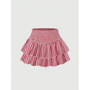 Jupe en tricot à volants taille haute pour femme, couleur unie, respirante, style doux, longueur au-dessus du genou, pour le printemps et l'été - Product Image 3