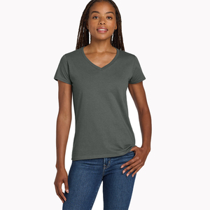 Camiseta de Mujer con Cuello en V, Manga Corta Abullonada, Color Sólido, Corte Holgado, Informal, Tejido de Punto, 100% Algodón, Transpirable, para Verano - Product Image 4