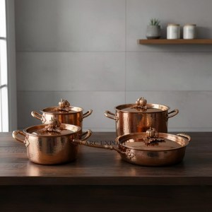 Copper Antique Finished Hand Hammered <b>Prime</b> Quality Stainless Steel Ruffoni Casseroles Kitchenware Golden <b>Grapes</b> Ornate Handles - Product Image 6