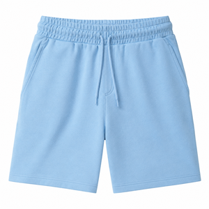 Shorts Bermuda en Coton Écologique Bleu Clair pour Homme avec Logo Avant, Cordon de Serrage à la Taille, Poches, Couleur Unie Décontractée - Product Image 1