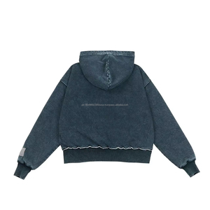 Sudaderas con capucha Boxy con impresión lavada con ácido personalizada 500 Gsm French Terry Distressed Raw Hem recortada Hood XL Size Towel Techniques - Product Image 6