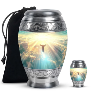 Aluminium <b>Keepsake</b> Memorial Urn Mini Cremation <b>Ash</b> Crematory Urn Enamel Finish Religious Pattern for Human Pet <b>Ashes</b> - Product Image 4