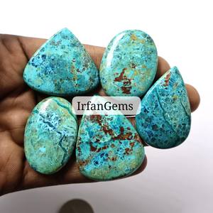 Lote de piedras preciosas de crisocola naturales de alta calidad al por mayor, cabujón de corte ovalado de cuarzo para fabricación de joyas, OEM disponible - Product Image 1