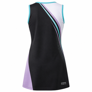 Vestido de Netball Personalizado en Negro, Blanco, Aqua y Lila para Mujer, Sin Mangas, Cuello en V Asimétrico, Secado Rápido, Uniforme Deportivo para Equipo - Product Image 6