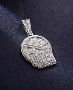 Collier unisexe en argent 925 plaqué or 14 carats avec pendentif moissanite glacé et breloque baguette, lettre personnalisée, bijoux de fête hip-hop - Product Image 4