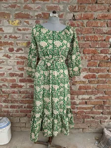 Hand Block Printed Eco-Friendly Women's Maxi Dress <b>Boho</b> Style Corduroy 100% Indian Summer - Product Image 4