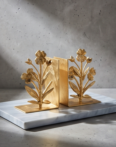 Porte-livres en métal doré à motif floral botanique, texture moulée, décoration pour la maison et le bureau, article de vente en gros - Product Image 4