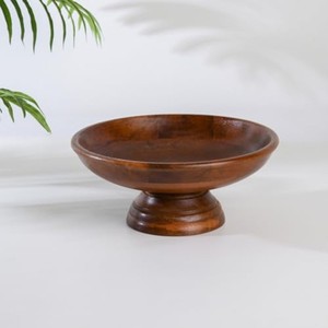 Handcrafted Mango Wood Sculptural Fruit <b>Bowl</b> - Wholesale Pedestal Design - Product Image 2