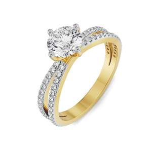 Anillo de Moissanita Redonda Brillante con Piedras Laterales de Doble Hilera, Brillante, Chapado en Oro de Dos Tonos, Anillo de Compromiso, Boda, Fiesta, de Lujo - Product Image 2