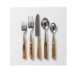 Vintage Metal Flatware Set With Wooden <b>Handles</b> Fork <b>Knife</b> Spoon High Mirror Polish Durable Wedding Occasion - Product Image 2