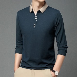 New <b>Men</b> Business Casual <b>Long</b> <b>Sleeved</b> <b>Shirt</b> Solid Color <b>Polo</b> <b>Shirt</b> Fashionable Breathable Comfortable Versatile Top - Product Image 3