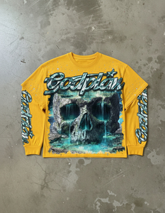 Double Layer Men Custom High Quality Cotton Oversized Acid Wash Stripe Boxy Vintage Men's Double Layer Long Sleeve <b>T</b>-shirt - Product Image 5