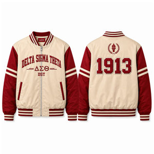 เสื้อแจ็คเก็ตบอมเบอร์ Delta Sigma Theta สีแดง แขนครีม พิมพ์ลายด้านหลังปี 1913 แบบซิปหน้า สไตล์พรีปปี้ สำหรับผู้ชาย - Product Image 4