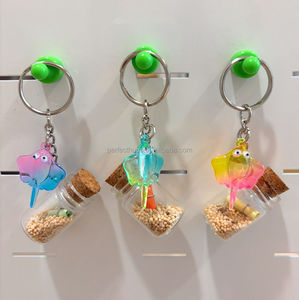 Colorful Stingray Bottle Keychain With Sand And Scroll Inside <b>Cute</b> Animal Shape Plastic <b>Keyring</b> Gift - Product Image 3