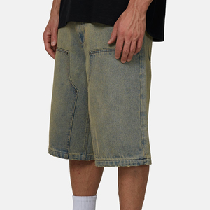 Shorts Bermuda en jean délavé pour homme, taille mi-haute, couleur unie, toile respirante, fermeture boutonnée - Product Image 5