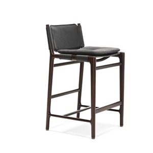 Modern Solid Wood Eco-Friendly Durable Water Resistant Bar <b>Stool</b> with Leather Seat and Backrest for Cafe and Kitchen Counter - Product Image 4