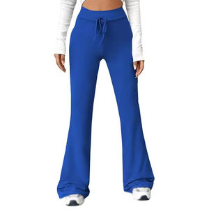 กางเกงขาบานเอวกลางสำหรับผู้หญิง ผ้าเนื้อเบา ยืดหยุ่นได้ ใส่สบายในฤดูใบไม้ร่วง ทรงปกติ ความยาวเต็มตัว - Product Image 3