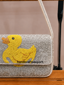 Wholesale Handmade Beaded Duck Shoulder <b>Bag</b>, Sparkling <b>Silver</b> Beadwork, Durable, Customizable, Elegant Crossbody Purse - Product Image 5