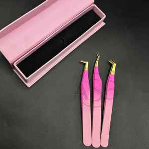 Pince à cils rose ombré avec poignée diamantée – Pince à extension de cils en acier inoxydable à pointe précise avec logo personnalisé - Product Image 4