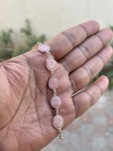 Natural Rose Quartz Oval Cut Sterling <b>Silver</b> <b>Charm</b> <b>Bracelet</b> Handmade Adjustable Luxury Jewelry Party Classic Birthday Gift for - Product Image 2