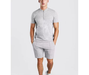 Conjunto de Camiseta y Pantalones Cortos de Verano 2026, Cuello Redondo, 100% Algodón, Estilo Casual, Holgado y Transpirable para Hombre - Product Image 1