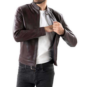 Men's 100% Cow Skin Jacket Front Logo Comfortable Zipper Stand Collar Customizable Breathable Windproof Winter High Street - Product Image 3