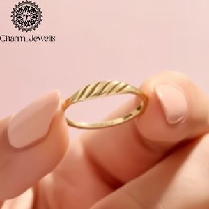 Charm Jewells Women's Yellow Gold Classic Engagement <b>Bands</b> Moissanite 10K/22K Gold Plated Geometric Pattern Prong Setting <b>Rings</b> - Product Image 2