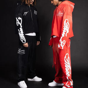 Conjunto de Sudadera con Capucha y Pantalones Deportivos de Estilo Urbano, Vintage, Lavado, con Logotipo Bordado Personalizado para Hombre - Product Image 3