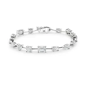 Pulsera de tenis vintage de lujo con diamantes cultivados en laboratorio de múltiples formas TISHYA DIAMOND, oro blanco de 14K, certificado IGI, 10.12Cttw - Product Image 1