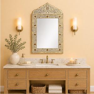 Floral Design Bone Inlay Mirror <b>Frame</b> Ethnic Look for Modern Living Room Home Decoration Bone Artware Mirror <b>Frame</b> BELLADEC - Product Image 1