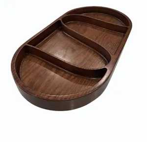Bandeja de Servir de Madera en Forma de S, Plato Ovalado con Secciones para Frutos Secos, Plato de Madera de Acacia para Aperitivos, Nueces y Bocadillos para Restaurante - Product Image 1