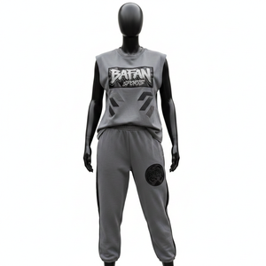 ชุดออกกำลังกายผู้หญิงแบบไม่มีแขน ผ้าฝ้ายผสมโพลีเอสเตอร์ถัก สีเทา-ดำ แต่งแถบสีตัดกัน พร้อมป้ายยางโลโก้แบบกำหนดเอง - Product Image 6