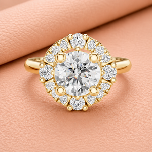 Anillo de Diamantes Vintage con Halo de Rayos de Sol para Mujer en Oro Amarillo, Oro Blanco y Oro Rosa, Elegante Regalo de Joyería Nupcial - Product Image 1