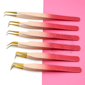 Wholesale Fiber Tip Volume 45 90 Degree Eyelash Tweezers pink Color Isolation Lash Tweezers Stainless Eyelashes Extension - Product Image 1