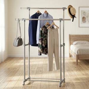 Perchero Metálico Multifuncional de Doble Barra para Almacenamiento en Armario, Cocina, Baño, Sala de Estar, Organizador de Ropa Versátil - Product Image 5