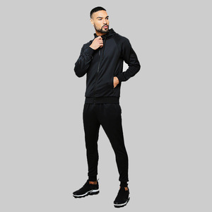 Conjunto Deportivo para Hombre al por Mayor, Sudadera con Capucha Negra y Cierre Completo, Pantalones de Poliéster de Color Sólido, Corte Regular, Ropa de Otoño - Product Image 3