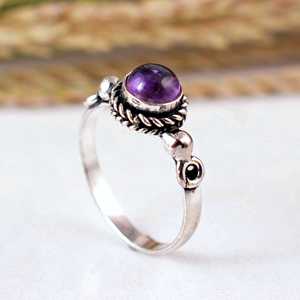 SHYAM JEWELRS Handmade 925 Sterling <b>Silver</b> Natural Purple <b>Amethyst</b> Bezel Setting Wedding Boho & Hippie Unisex <b>Ring</b> - Product Image 4