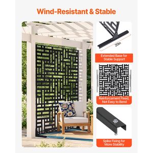 Schermo per la privacy da esterno 119,4 cm L x 193,5 cm A, divisorio autoportante a 3 pannelli, schermo decorativo da giardino in metallo tagliato al laser - Product Image 3