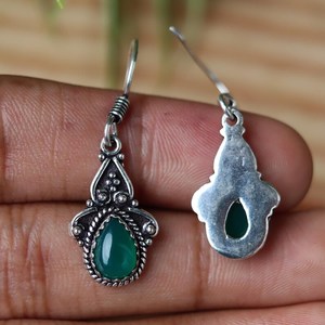 Wholesale Green Onyx Drop <b>Earrings</b> 925 <b>Sterling</b> <b>Silver</b> Handmade Teardrop Gemstone Vintage Boho <b>Dangle</b> <b>Earrings</b> for Women - Product Image 6