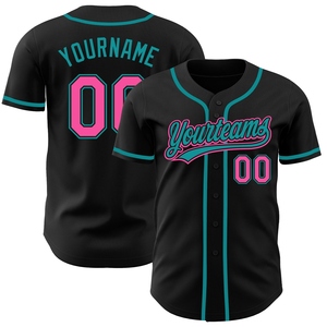 Camiseta de Béisbol Auténtica Personalizada al por Mayor de Primera Calidad, Color Negro, Rosa y Verde Azulado, la Más Vendida - Product Image 1